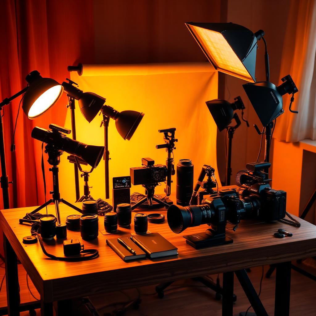 Professional photography and video equipment setup